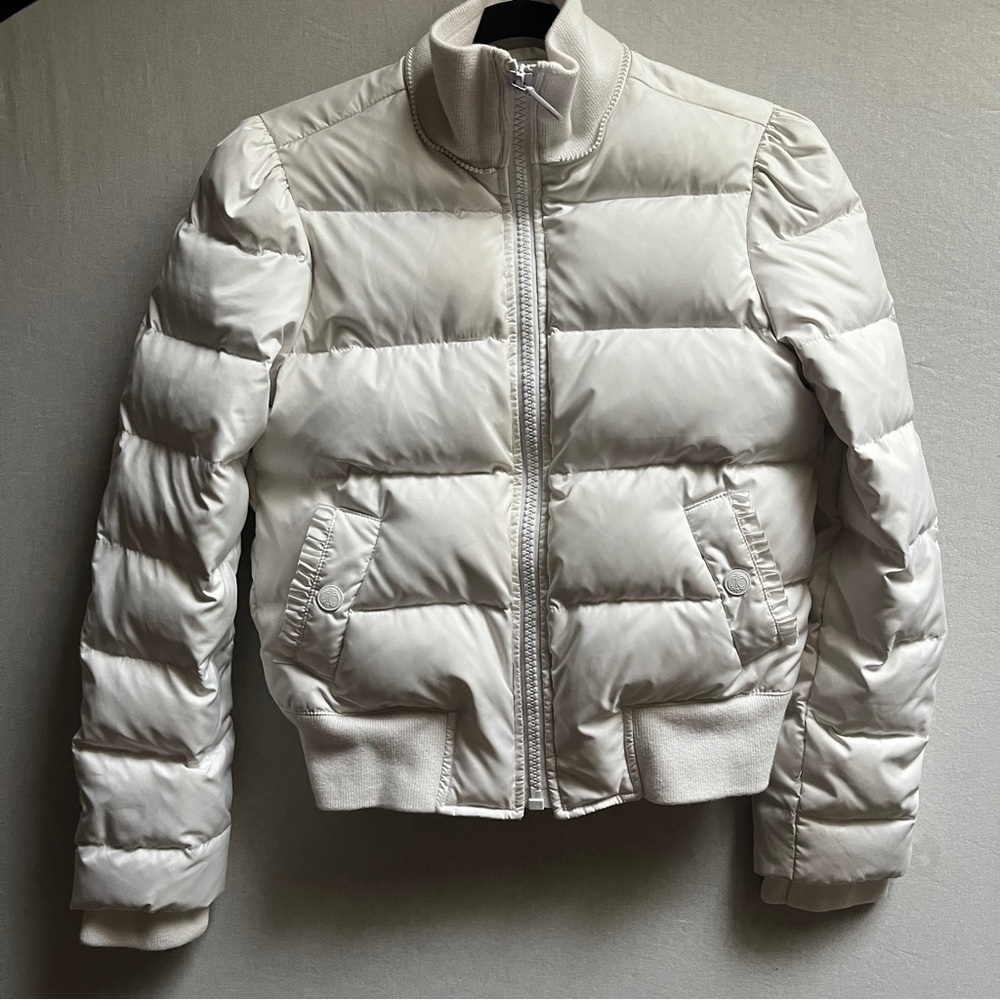 Juicy Couture White Down Feather Hooded Cropped Puffer Jacket Size S